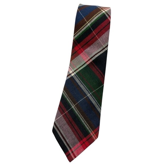 POLO RALPH LAUREN Men's Cotton Necktie LUXURY Blue Burgundy Tartan W:3.6" EUC